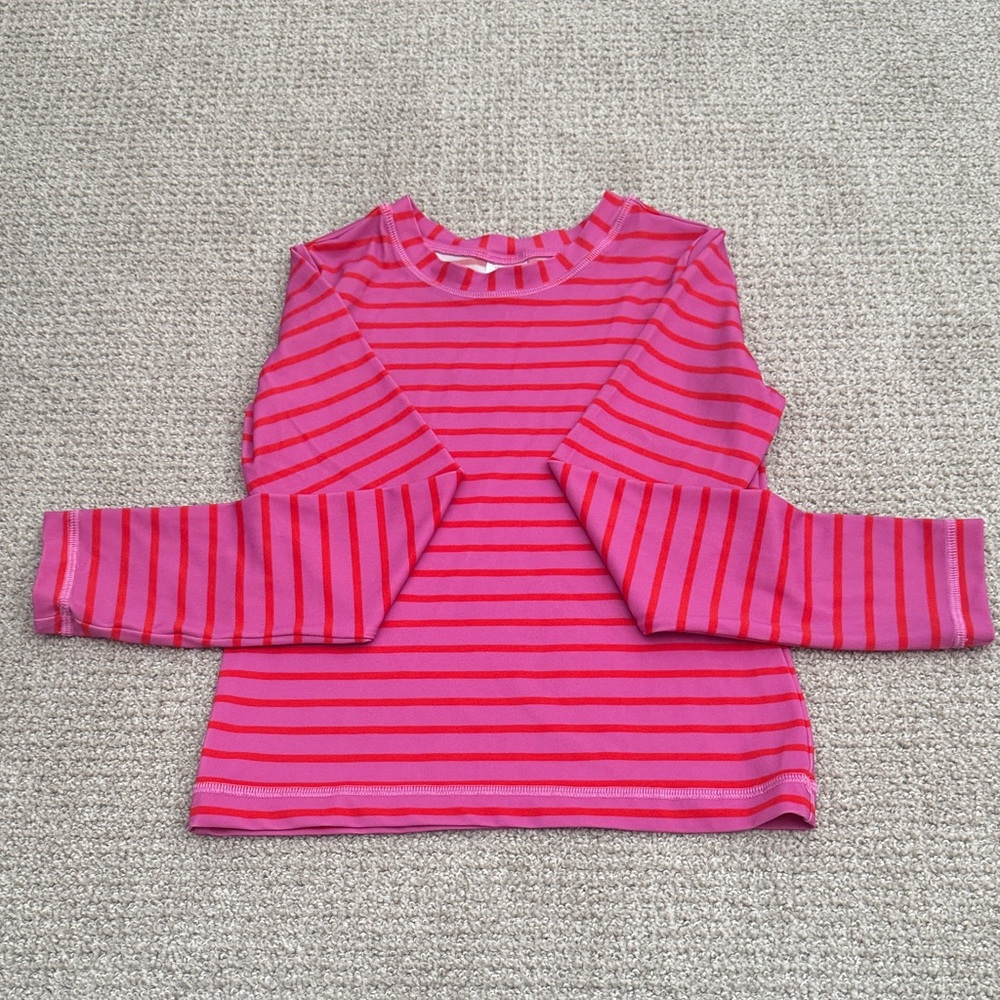 Hanna Andersson Pink and Red Striped Long Sleeve swim rash guard 150cm or US 12